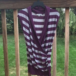 Short sleeve purple and gray wrap sweater